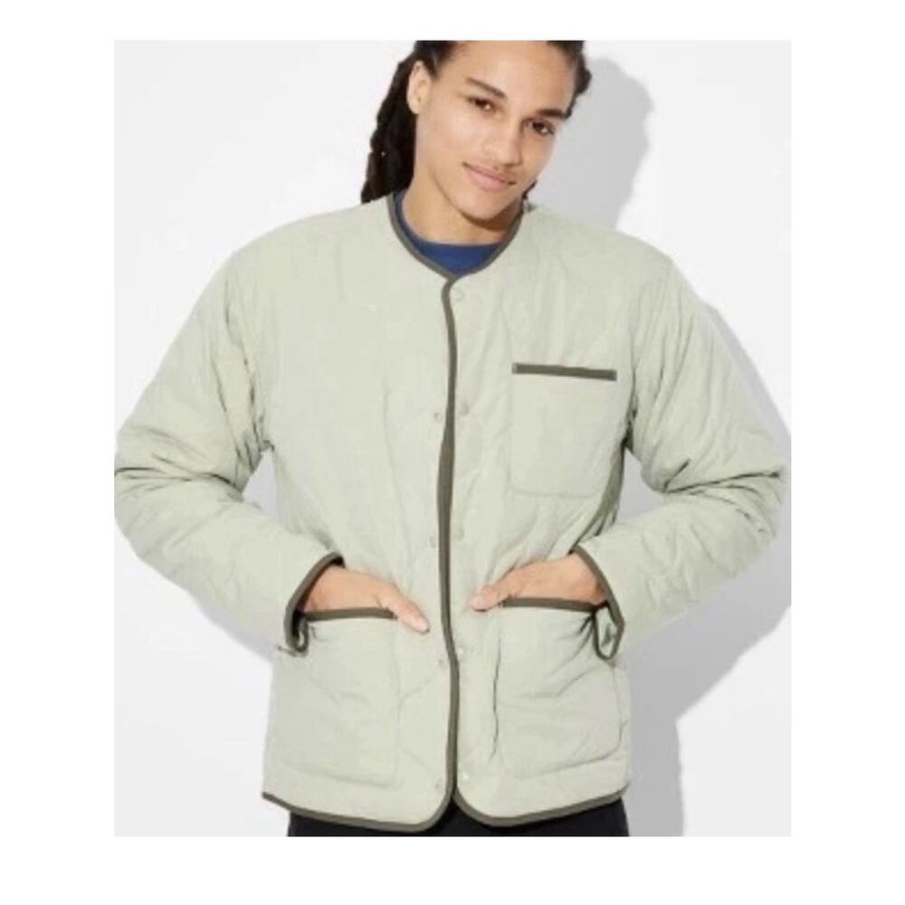 Original Use Men's Snap Button Winter Quilted Jacket Full Lining Green Large